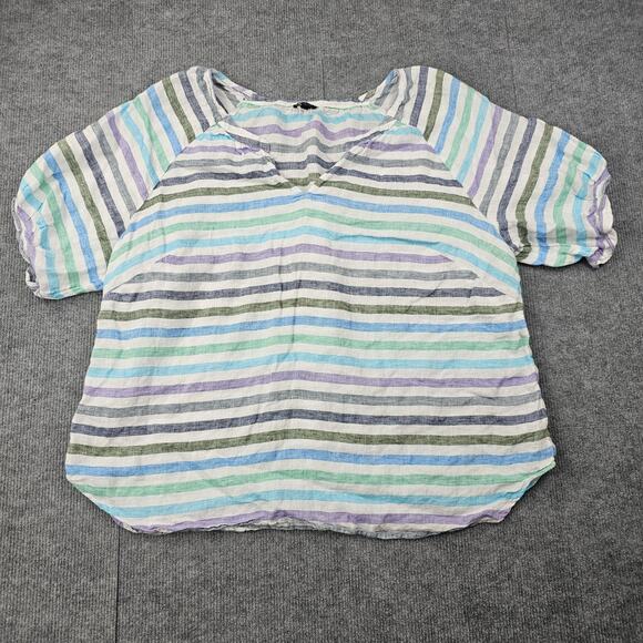 Talbots Shirt Womens 2X Multicolor Stripe Linen Coastal Colorful Beach Preppy - Picture 1 of 6